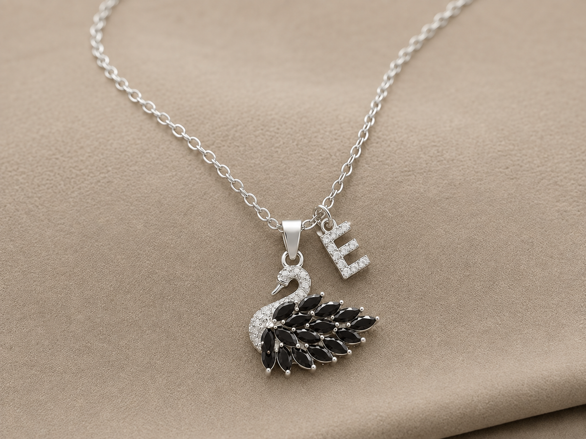 Swan Initial Necklace Custom Alphabet