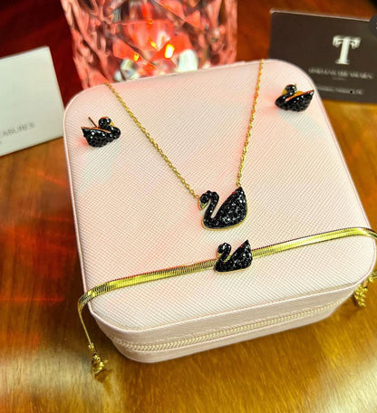 Black Swan Set with Snake Chain Bracelet