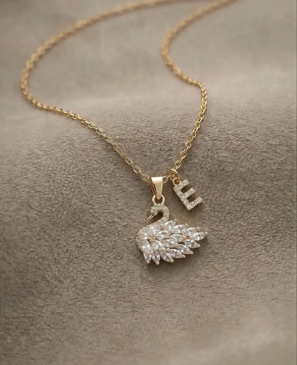 Swan Initial Necklace Custom Alphabet
