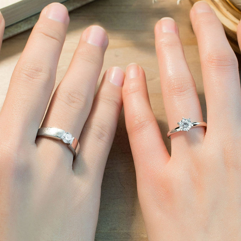 Classic & Modern Silver Couple Rings Set adjustable
