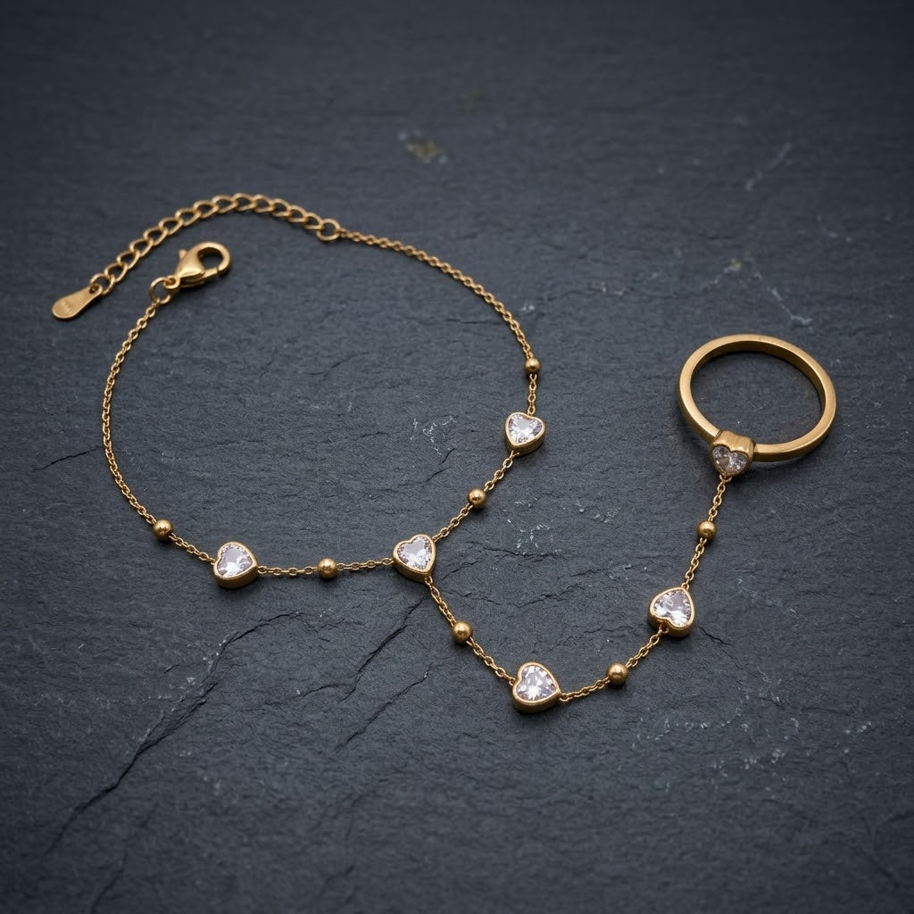Heart Diamond Bracelet + Adjustable Ring