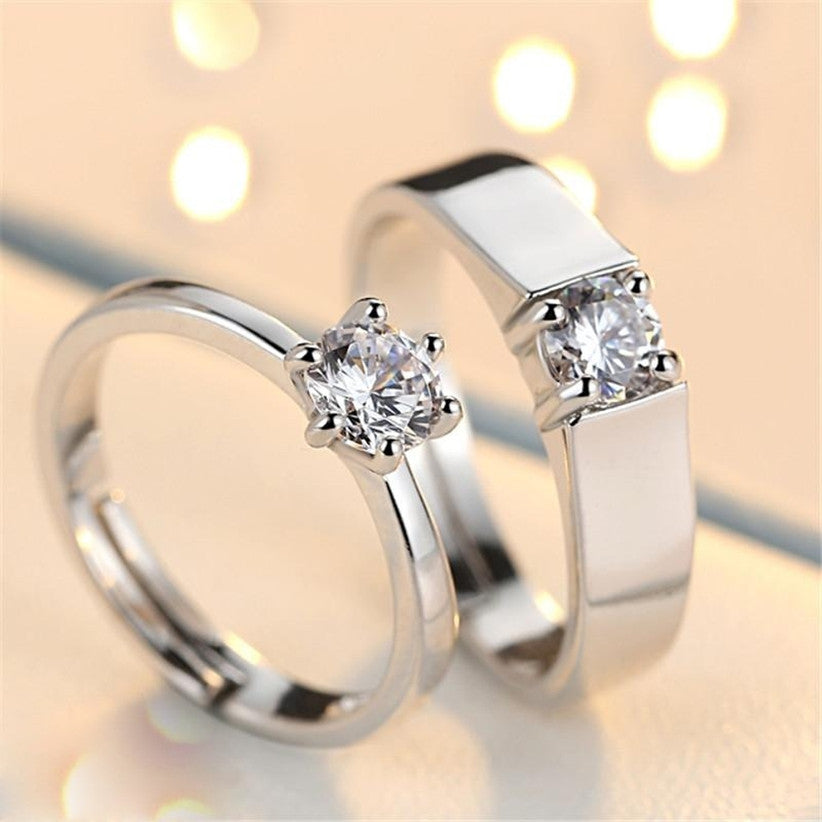 Classic & Modern Silver Couple Rings Set adjustable