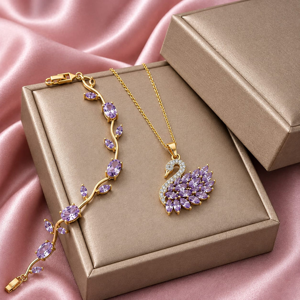 Viral Swan Necklace & Tulip Bracelet Combo
