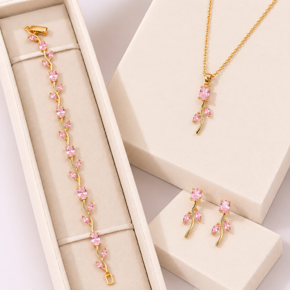 Tulip Necklace Set With Bracelet