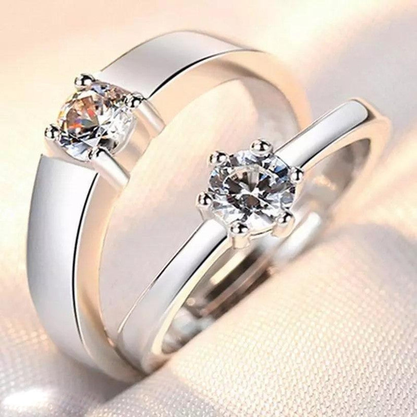 Classic & Modern Silver Couple Rings Set adjustable